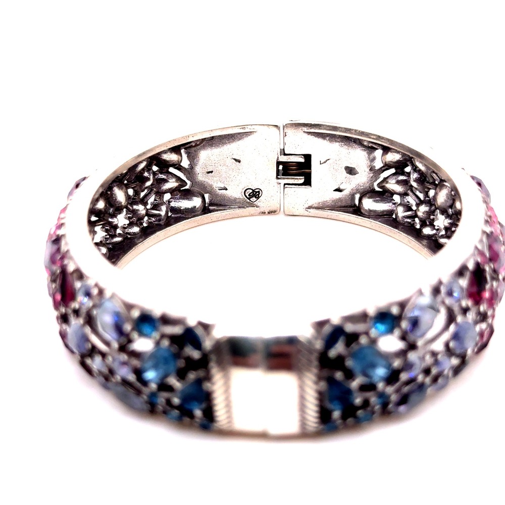 Brighton One Love Bangle Bracelet Silver Plated Multi Color Crystal Hinged Cuff - Picture 11 of 11